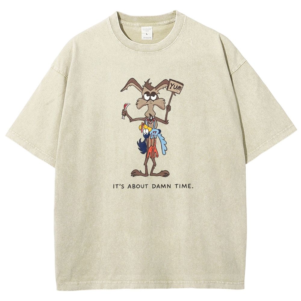 It's About Damn Time Funny Cartoon Washed T-shirt