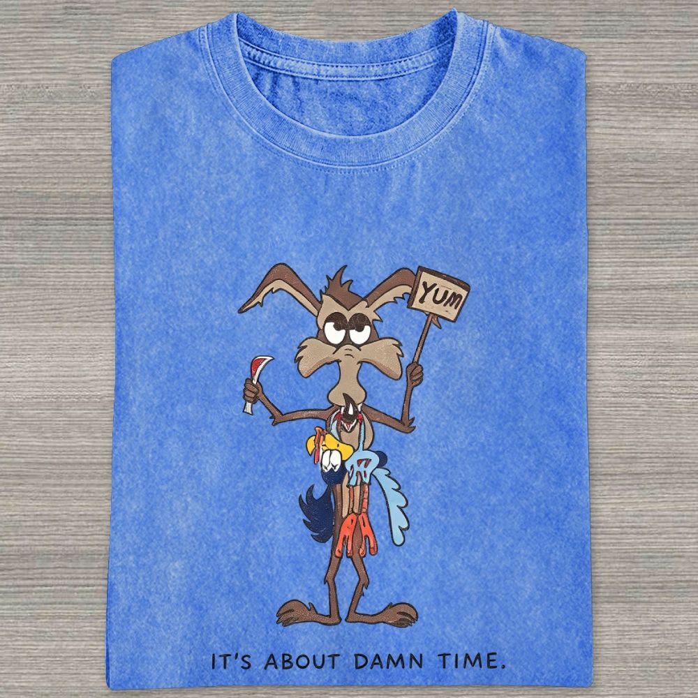 It's About Damn Time Funny Cartoon Washed T-shirt