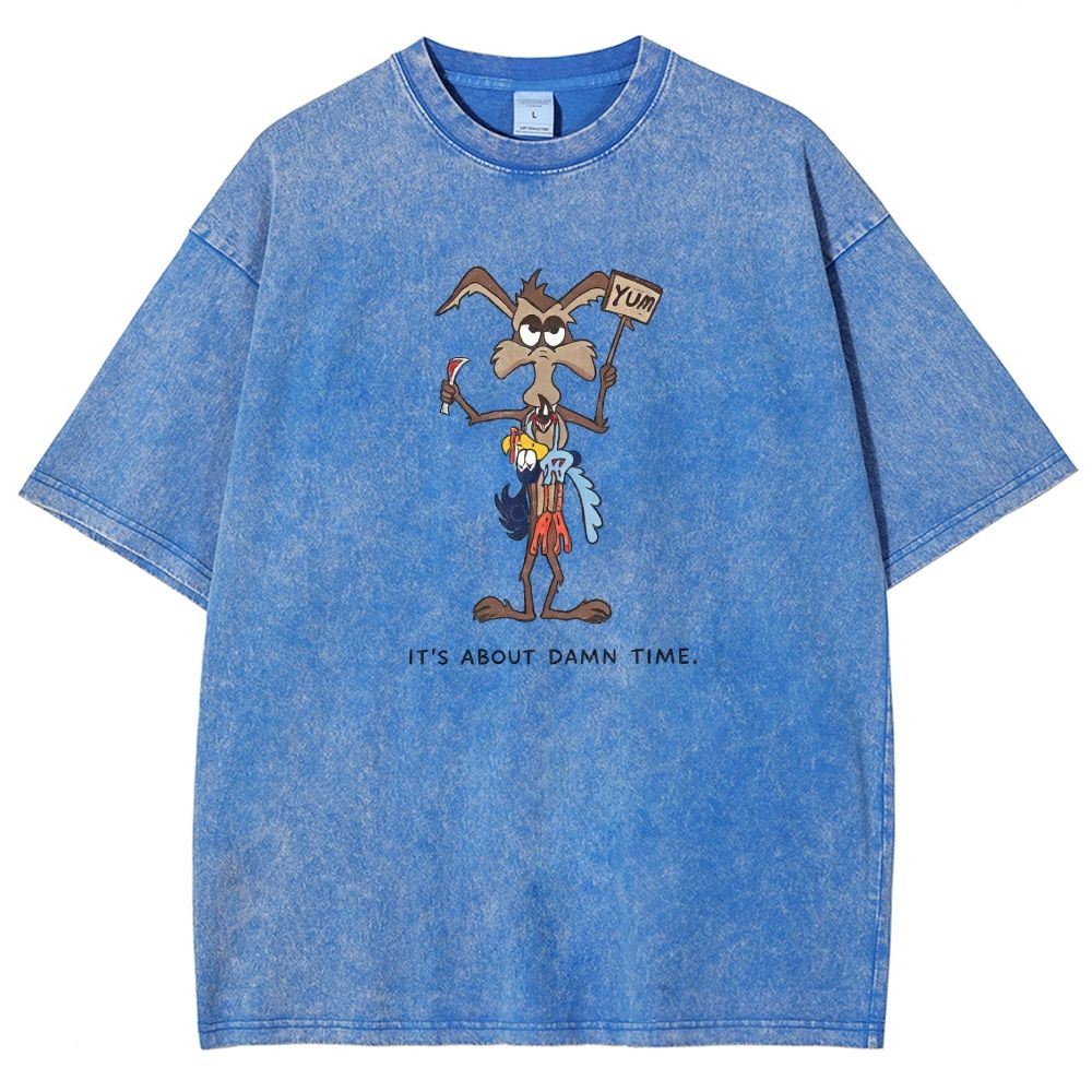 It's About Damn Time Funny Cartoon Washed T-shirt