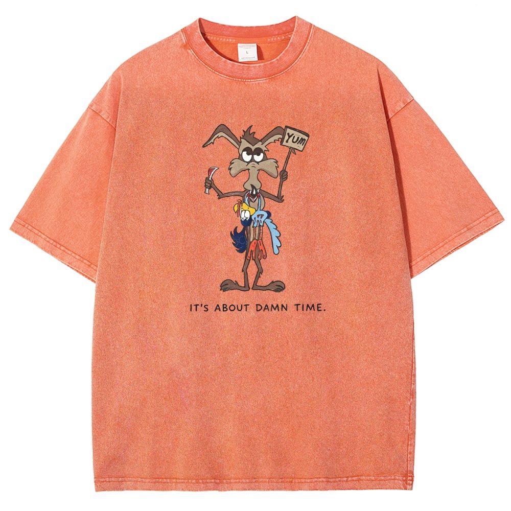 It's About Damn Time Funny Cartoon Washed T-shirt