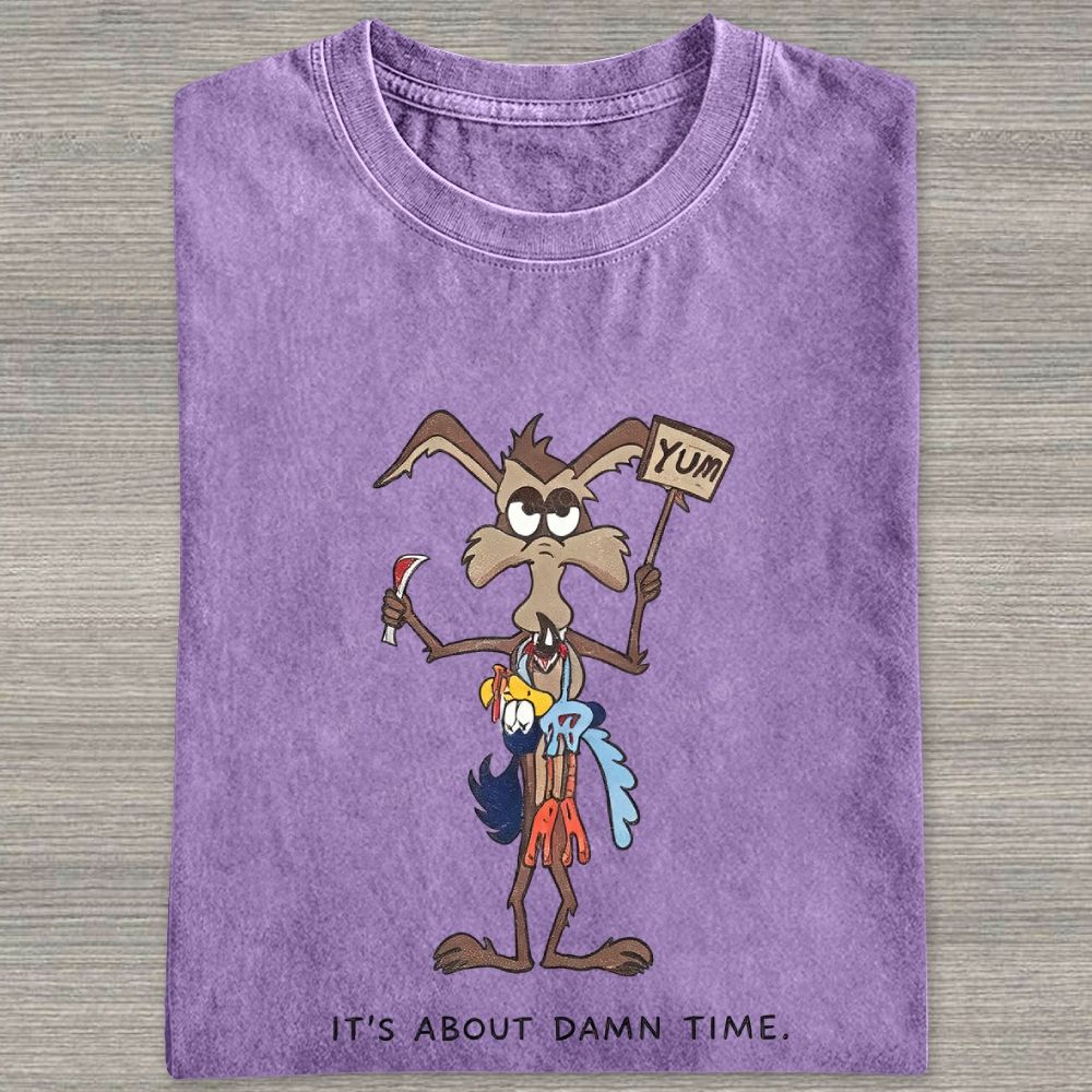 It's About Damn Time Funny Cartoon Washed T-shirt