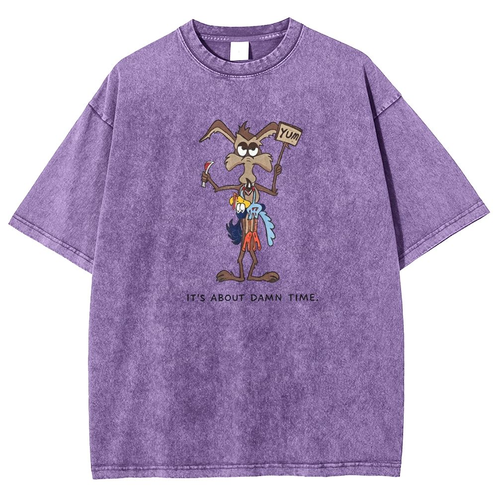 It's About Damn Time Funny Cartoon Washed T-shirt