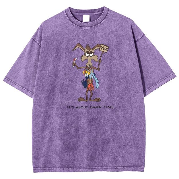 It's About Damn Time Funny Cartoon Washed T-shirt