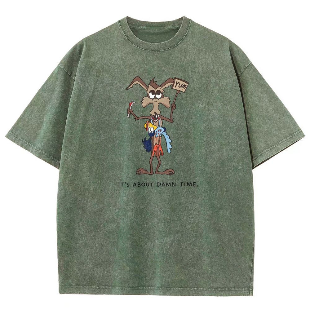 It's About Damn Time Funny Cartoon Washed T-shirt