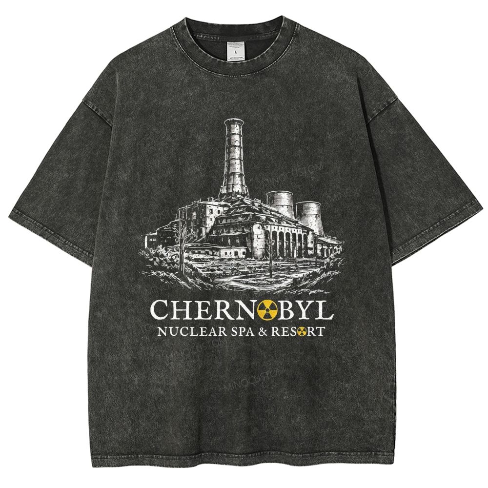 Retro Nuclear Power Plant Sketch Graphic Unisex Fit Washed T-Shirt