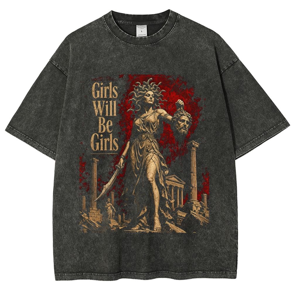 Vintage Washed Greek Myth Medusa Statue Graphic Unisex Fit Washed T-Shirt