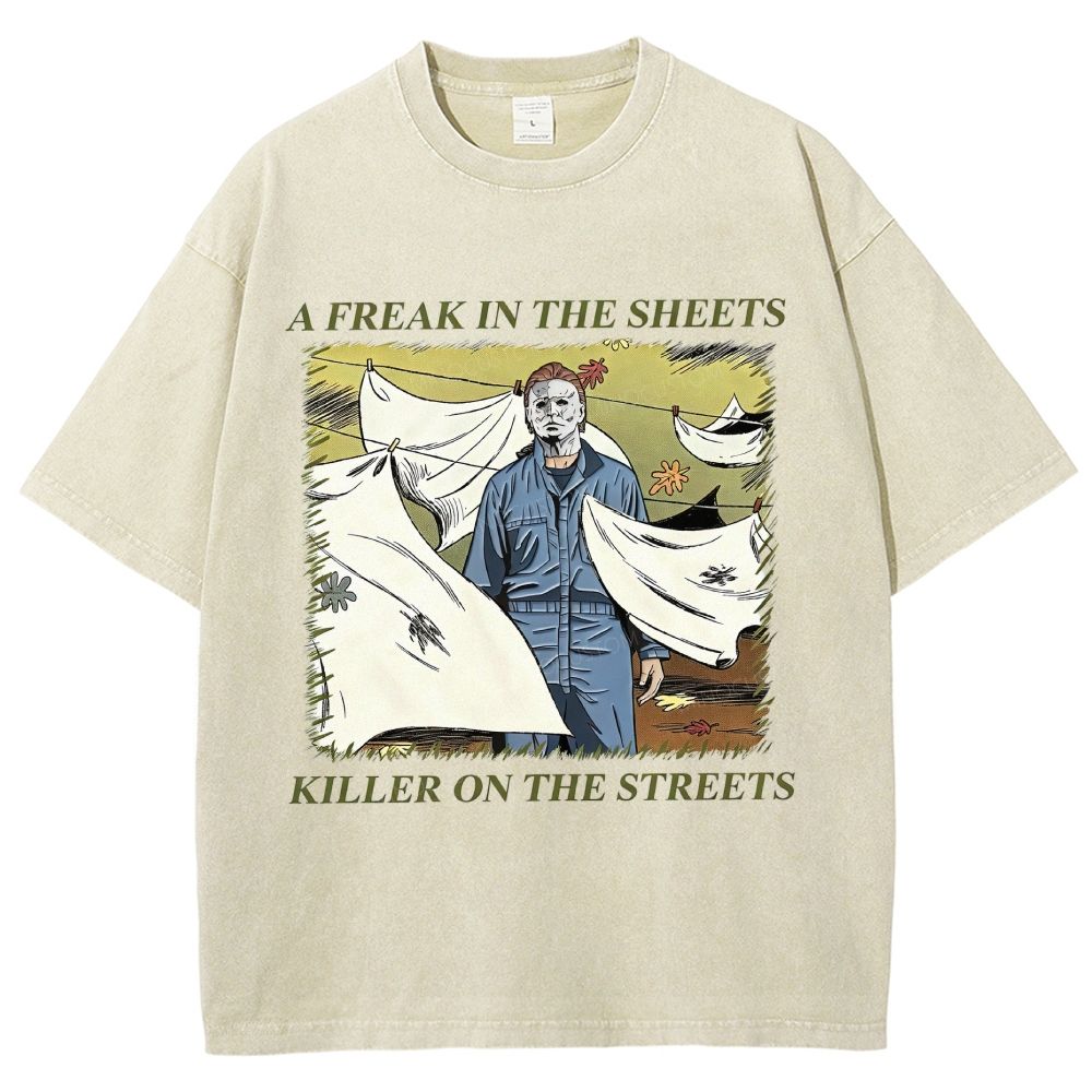 Retro Comic Masked Figure Graphic Unisex Fit Washed T-Shirt