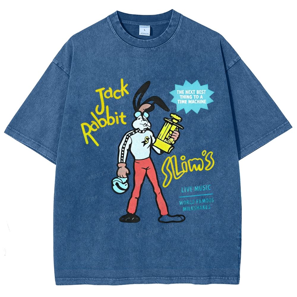 Retro Cartoon Rabbit Character Graphic Unisex Fit Washed T-Shirt
