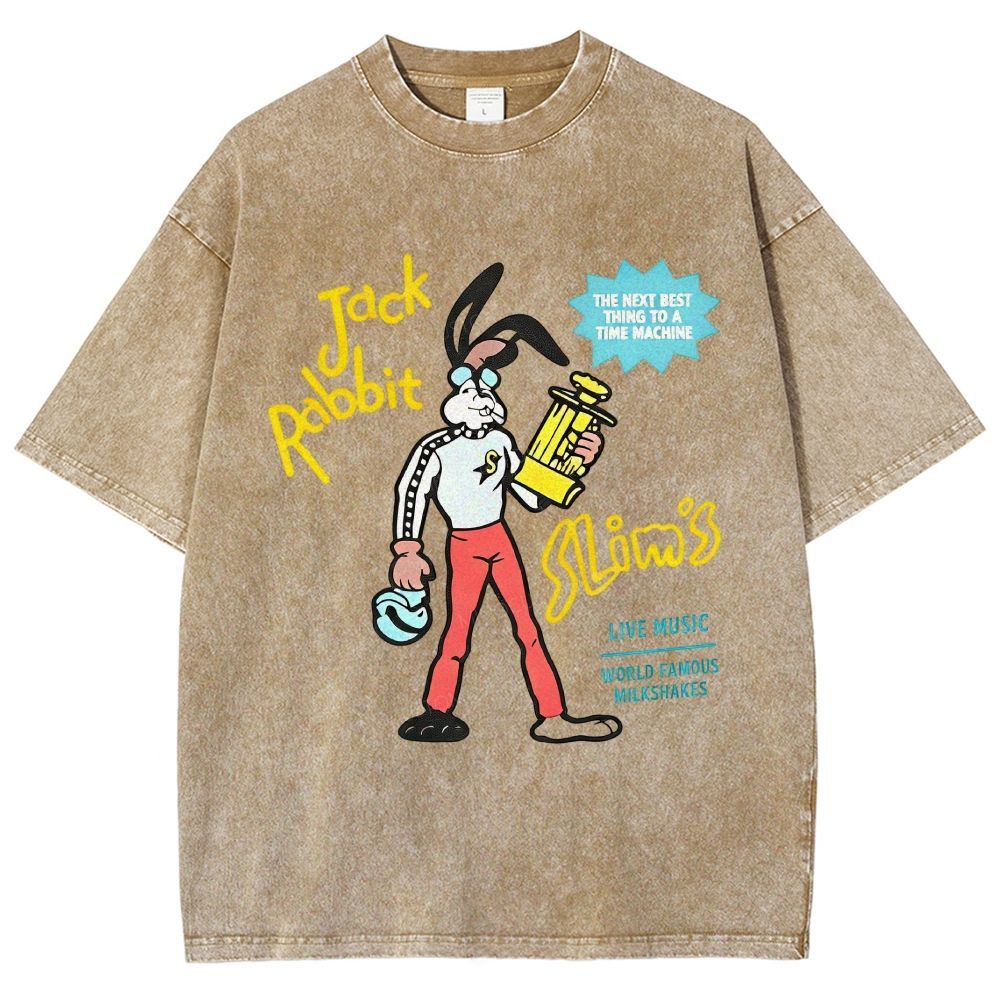 Retro Cartoon Rabbit Character Graphic Unisex Fit Washed T-Shirt