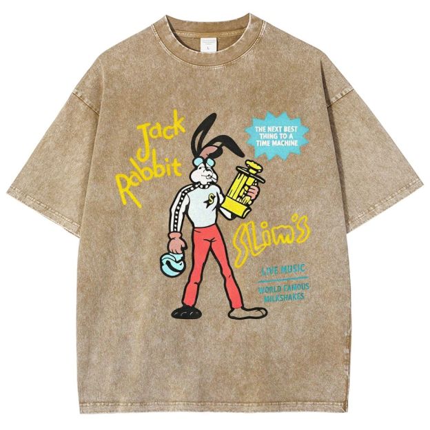 Retro Cartoon Rabbit Character Graphic Unisex Fit Washed T-Shirt