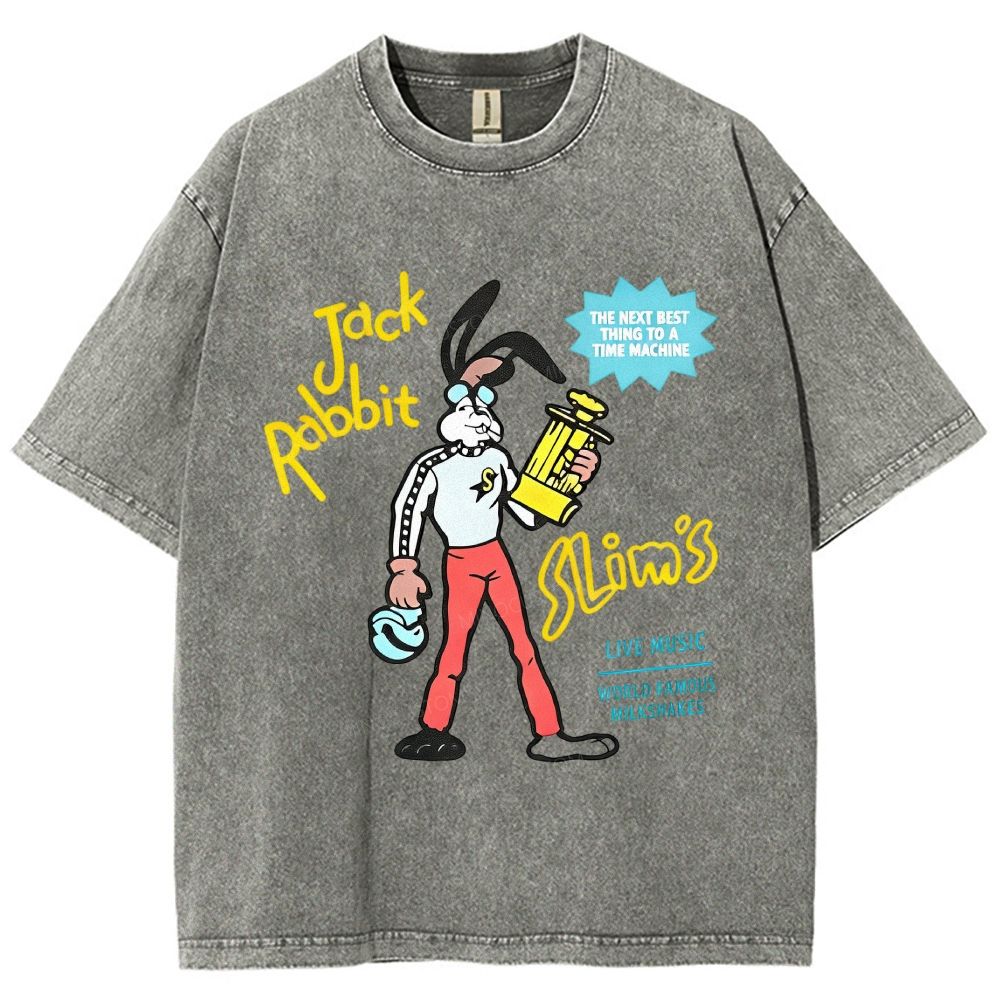 Retro Cartoon Rabbit Character Graphic Unisex Fit Washed T-Shirt