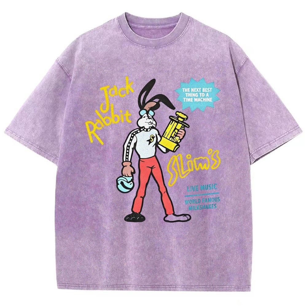 Retro Cartoon Rabbit Character Graphic Unisex Fit Washed T-Shirt