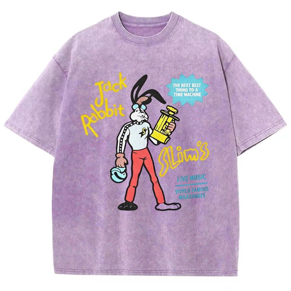 Retro Cartoon Rabbit Character Graphic Unisex Fit Washed T-Shirt