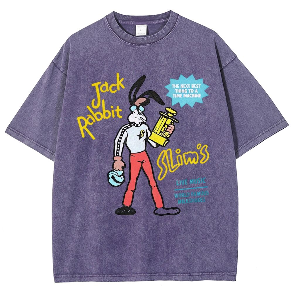 Retro Cartoon Rabbit Character Graphic Unisex Fit Washed T-Shirt