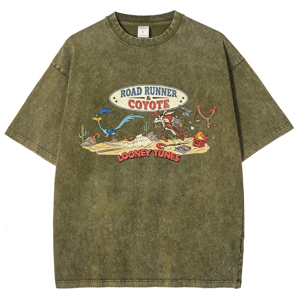 Desert Wildlife Cartoon Graphic Unisex Fit Washed T-Shirt
