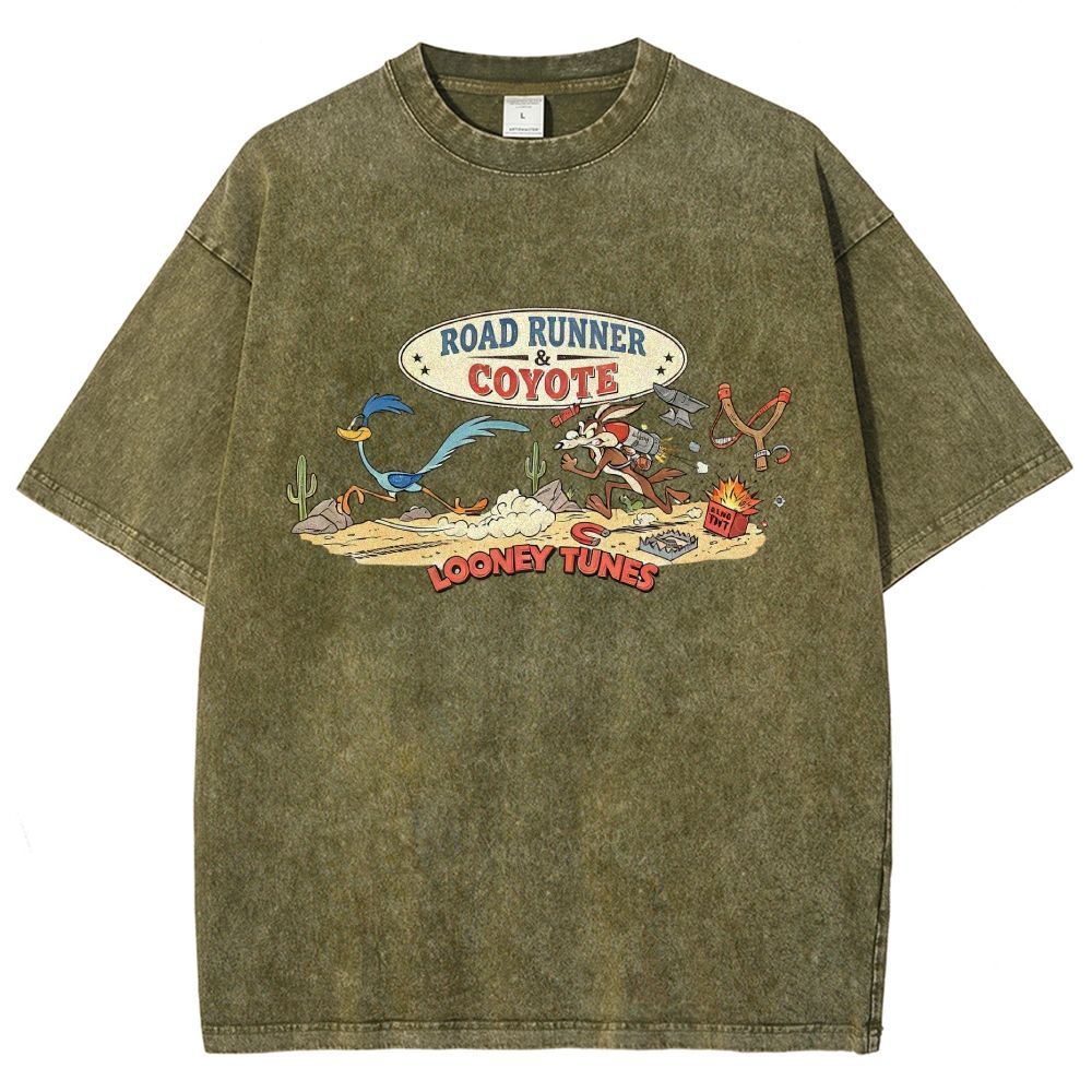 Desert Wildlife Cartoon Graphic Unisex Fit Washed T-Shirt