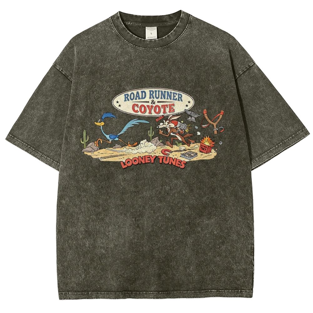 Desert Wildlife Cartoon Graphic Unisex Fit Washed T-Shirt