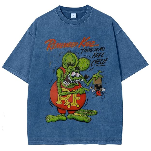Retro Hot Rod Weird Mouse Cartoon Graphic Unisex Fit Washed T-Shirt