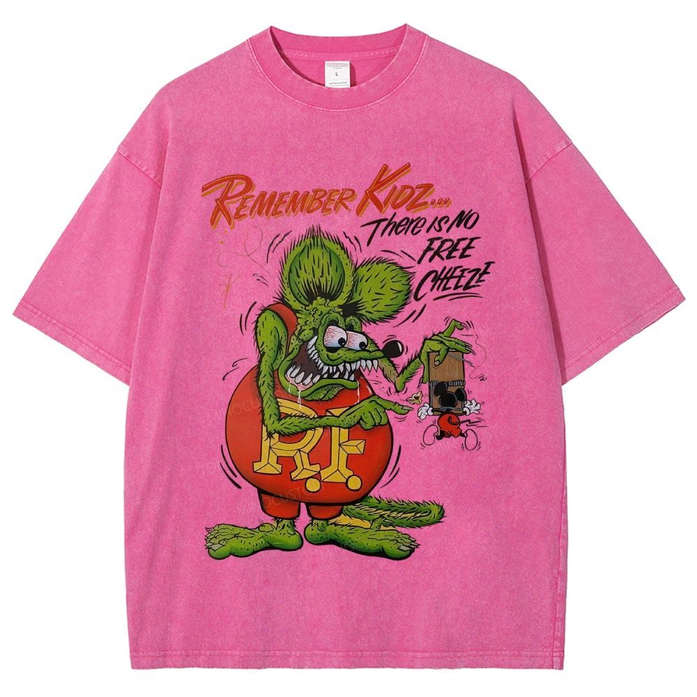 Retro Hot Rod Weird Mouse Cartoon Graphic Unisex Fit Washed T-Shirt