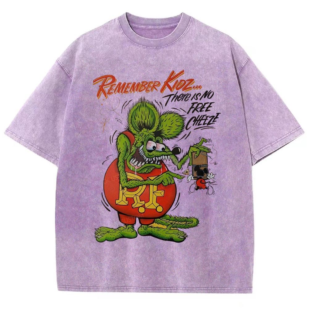 Retro Hot Rod Weird Mouse Cartoon Graphic Unisex Fit Washed T-Shirt