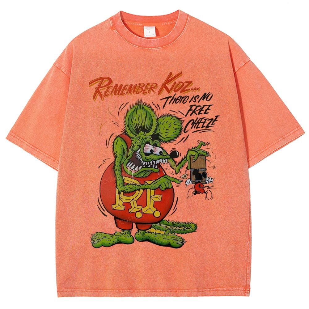 Retro Hot Rod Weird Mouse Cartoon Graphic Unisex Fit Washed T-Shirt