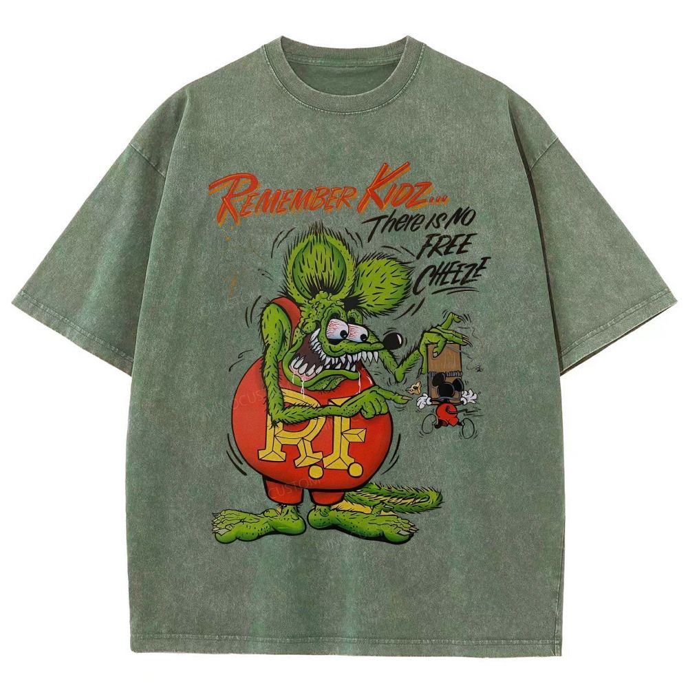 Retro Hot Rod Weird Mouse Cartoon Graphic Unisex Fit Washed T-Shirt