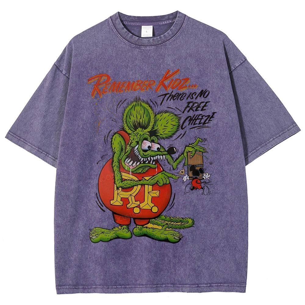 Retro Hot Rod Weird Mouse Cartoon Graphic Unisex Fit Washed T-Shirt