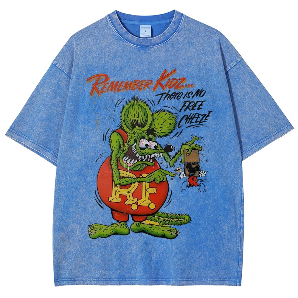 Retro Hot Rod Weird Mouse Cartoon Graphic Unisex Fit Washed T-Shirt