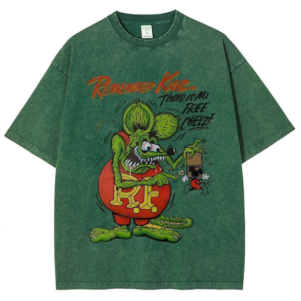 Retro Hot Rod Weird Mouse Cartoon Graphic Unisex Fit Washed T-Shirt