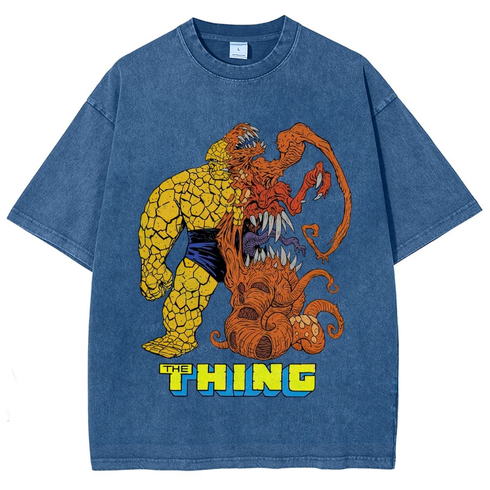 Retro Comic Rock Giant & Tentacle Monster Graphic Unisex Fit Washed T-Shirt