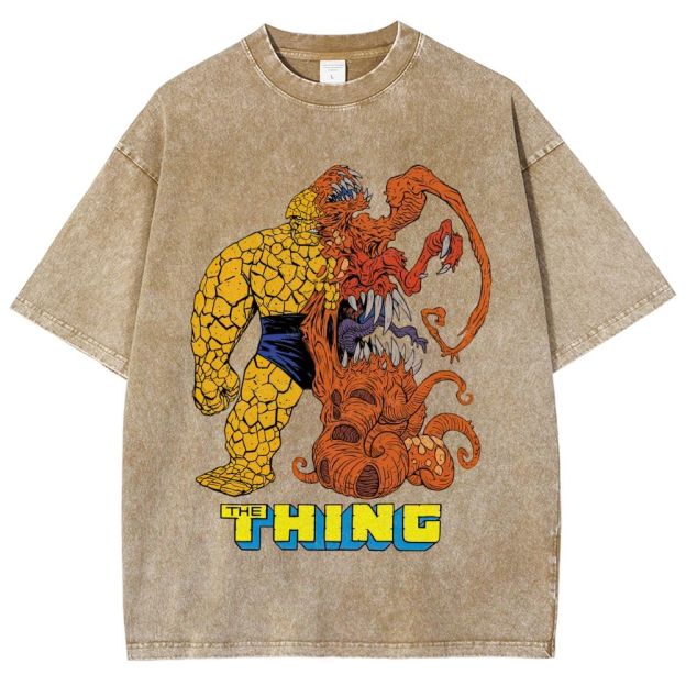 Retro Comic Rock Giant & Tentacle Monster Graphic Unisex Fit Washed T-Shirt