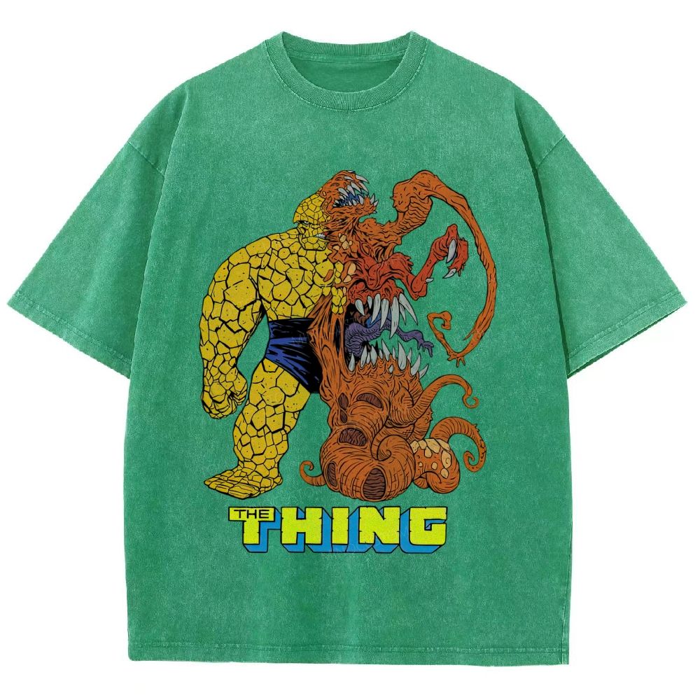 Retro Comic Rock Giant & Tentacle Monster Graphic Unisex Fit Washed T-Shirt