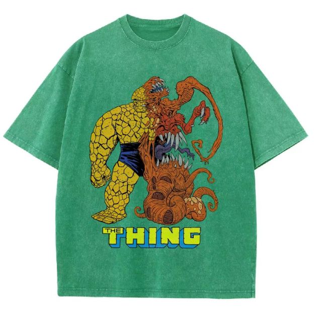Retro Comic Rock Giant & Tentacle Monster Graphic Unisex Fit Washed T-Shirt