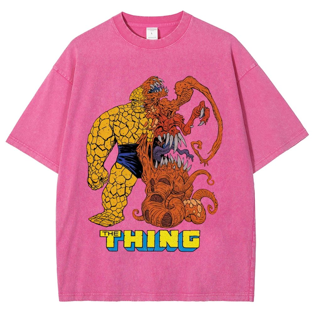 Retro Comic Rock Giant & Tentacle Monster Graphic Unisex Fit Washed T-Shirt