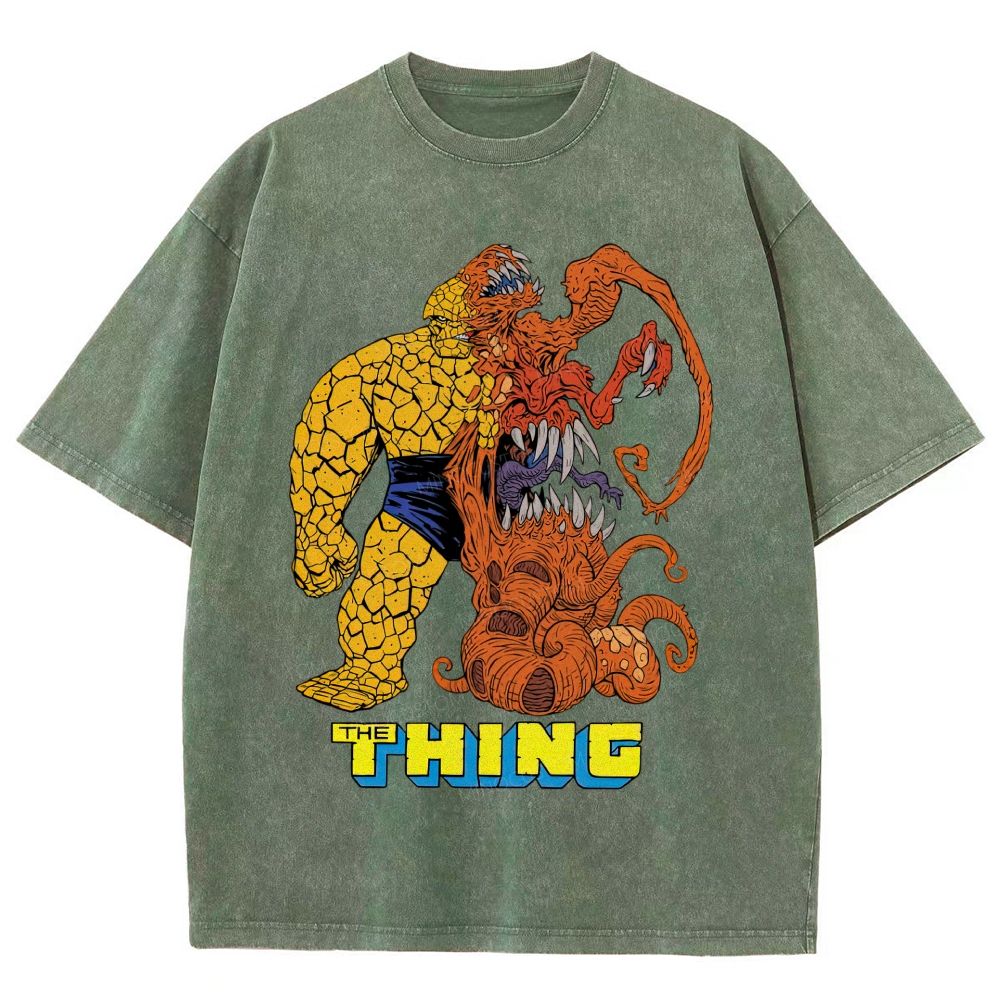 Retro Comic Rock Giant & Tentacle Monster Graphic Unisex Fit Washed T-Shirt