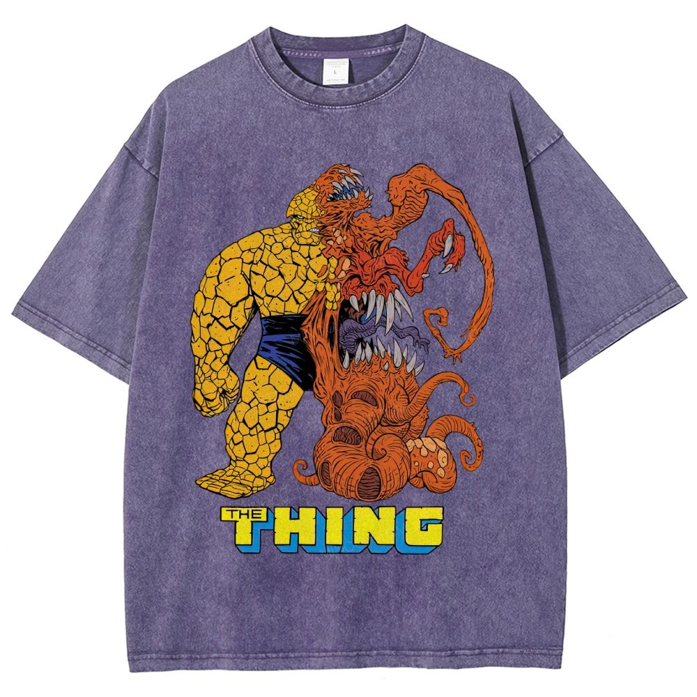Retro Comic Rock Giant & Tentacle Monster Graphic Unisex Fit Washed T-Shirt