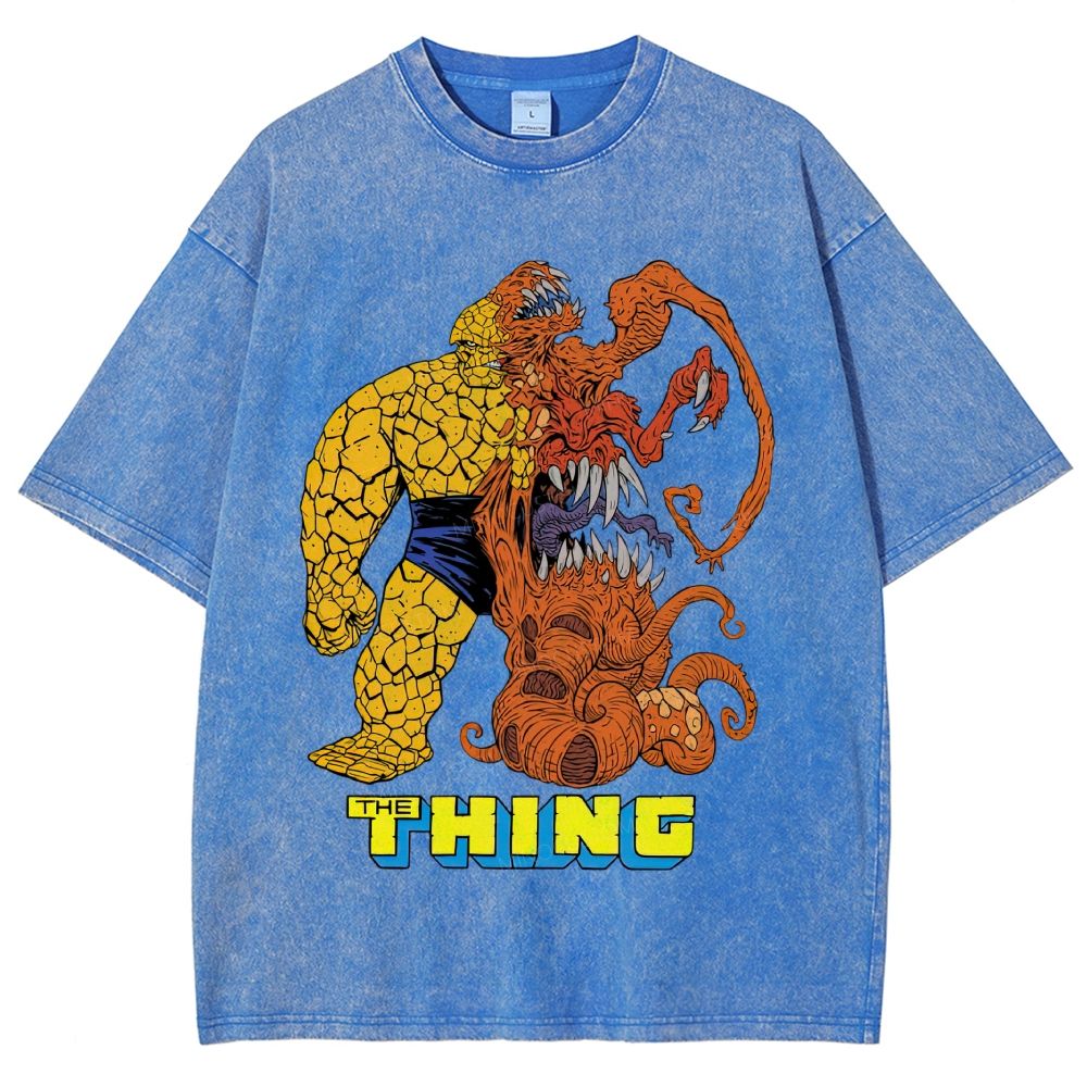 Retro Comic Rock Giant & Tentacle Monster Graphic Unisex Fit Washed T-Shirt