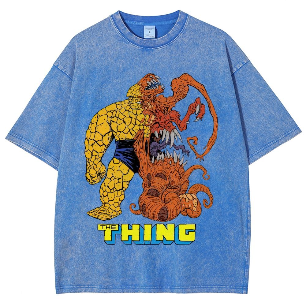 Retro Comic Rock Giant & Tentacle Monster Graphic Unisex Fit Washed T-Shirt