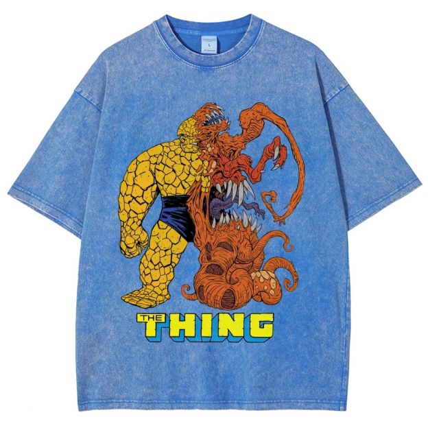 Retro Comic Rock Giant & Tentacle Monster Graphic Unisex Fit Washed T-Shirt