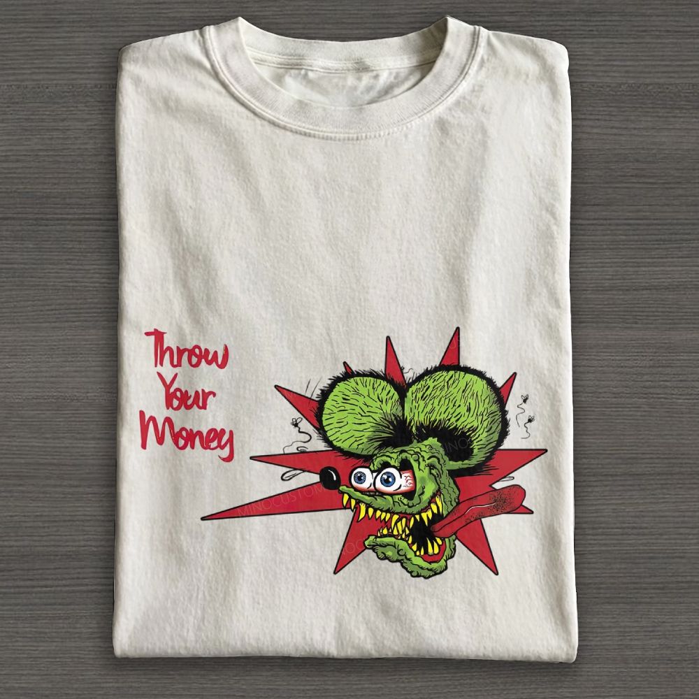 Kustom Culture Grotesque Green Mouse Cartoon Graphic Cotton T-shirt