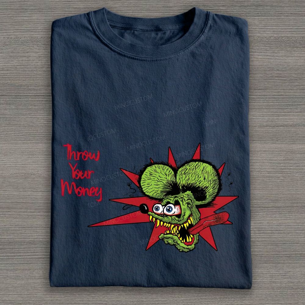 Kustom Culture Grotesque Green Mouse Cartoon Graphic Cotton T-shirt