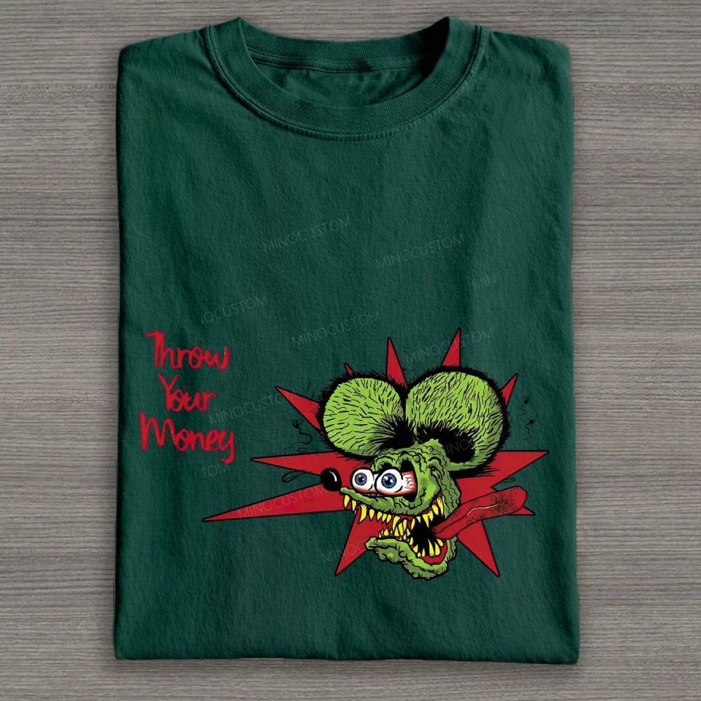 Kustom Culture Grotesque Green Mouse Cartoon Graphic Cotton T-shirt