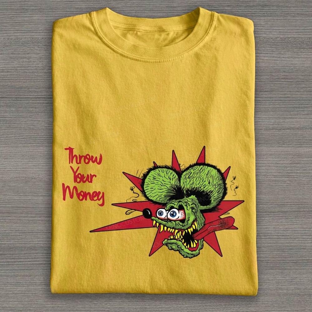 Kustom Culture Grotesque Green Mouse Cartoon Graphic Cotton T-shirt