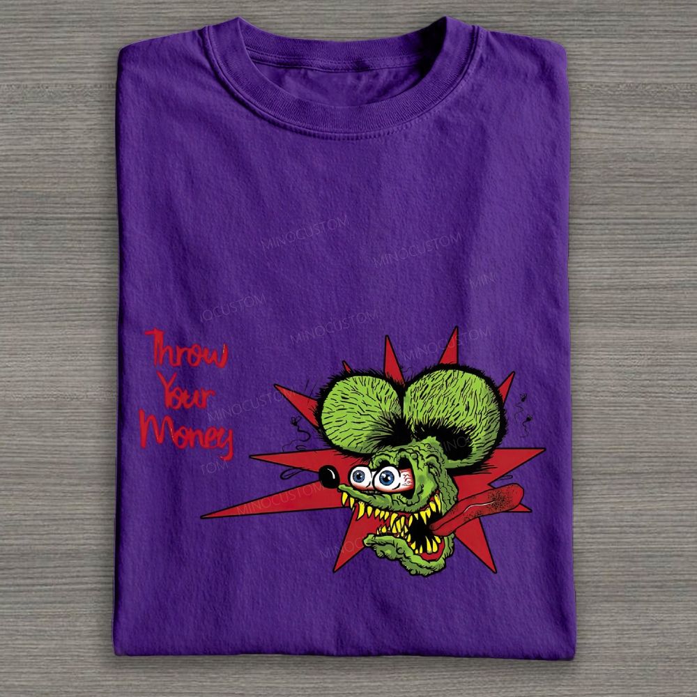 Kustom Culture Grotesque Green Mouse Cartoon Graphic Cotton T-shirt