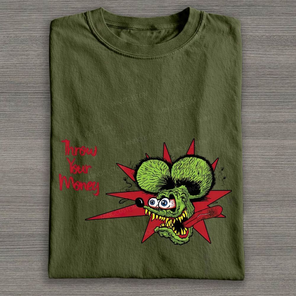 Kustom Culture Grotesque Green Mouse Cartoon Graphic Cotton T-shirt