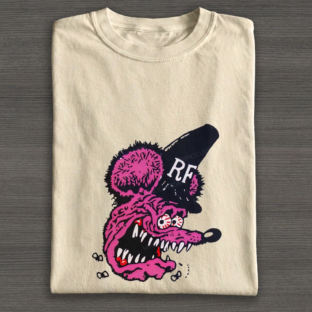 Weird Pink Mouse Cartoon Graphic Cotton T-shirt