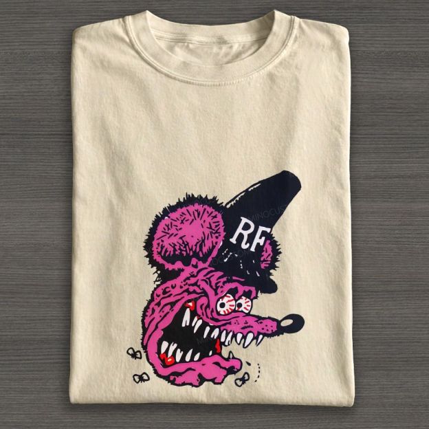 Weird Pink Mouse Cartoon Graphic Cotton T-shirt
