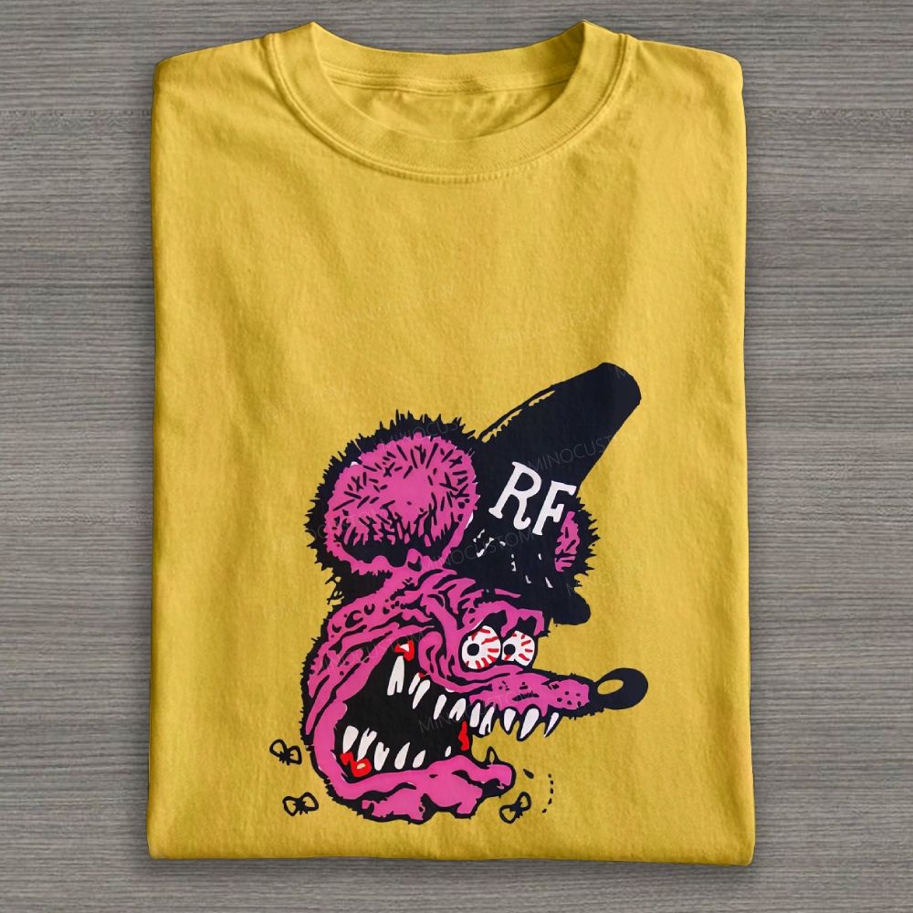 Weird Pink Mouse Cartoon Graphic Cotton T-shirt
