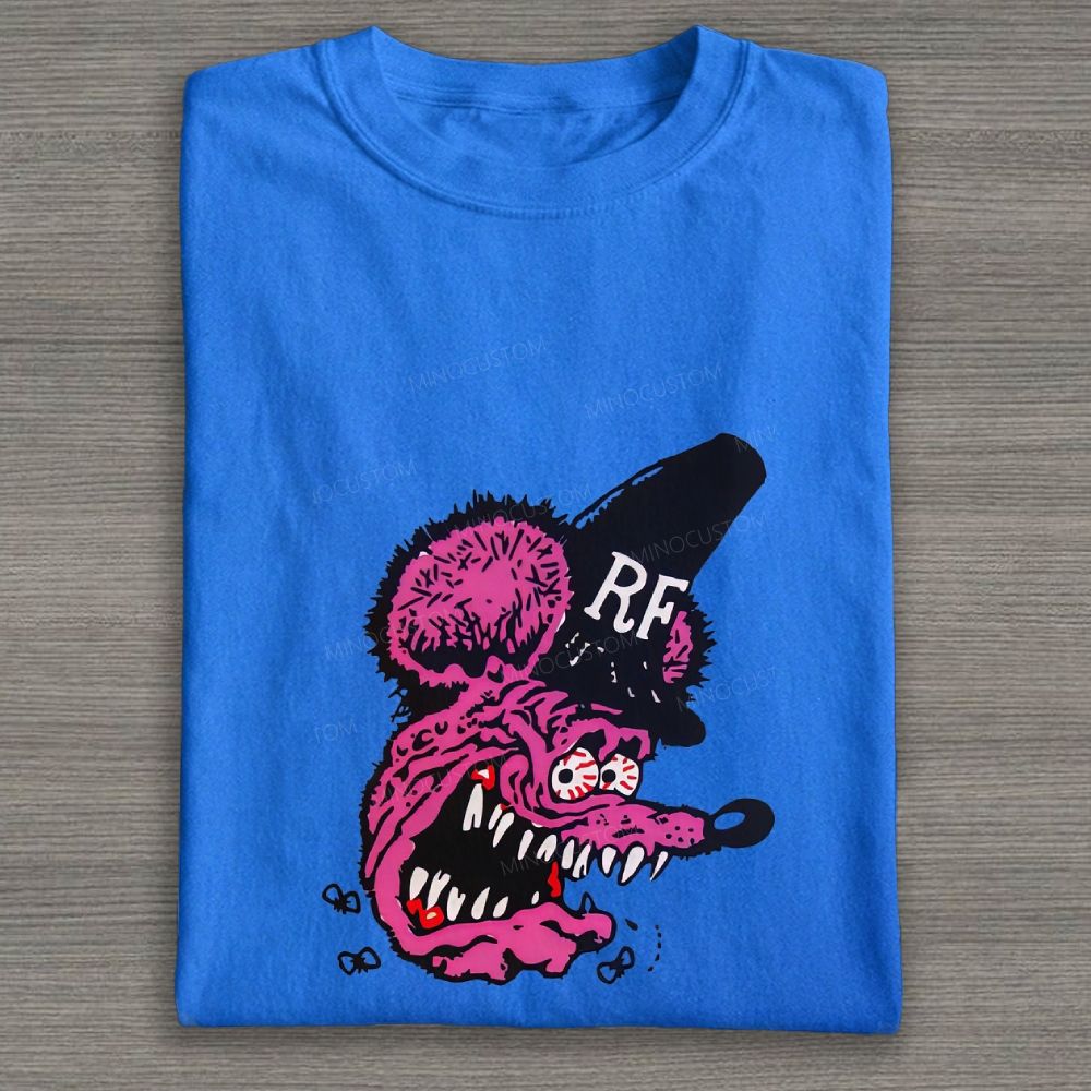 Weird Pink Mouse Cartoon Graphic Cotton T-shirt