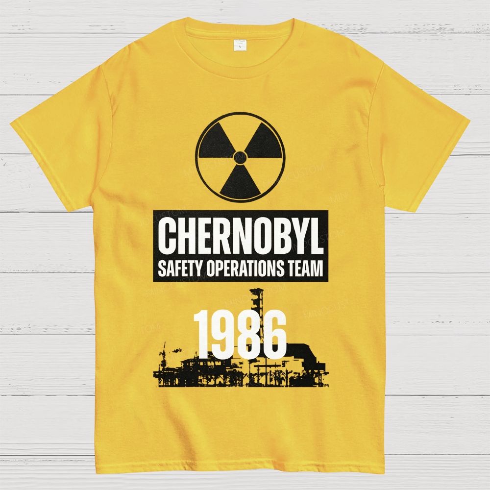 Bold Block Lettering Hazard Icon Industrial Facility Silhouette Cotton T-Shirt